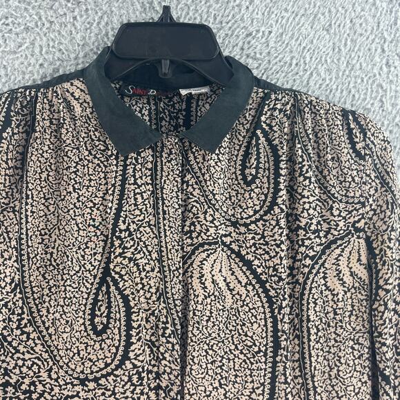 Vtg Saint Romei Womens Dress Silk Sz 10 Peplum 1980s Black Tan - Picture 10 of 14